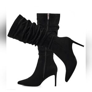 Elegant Suede Slouchy Mid Calf Stiletto High Heel Pointed Toe Secy Fashion Boots